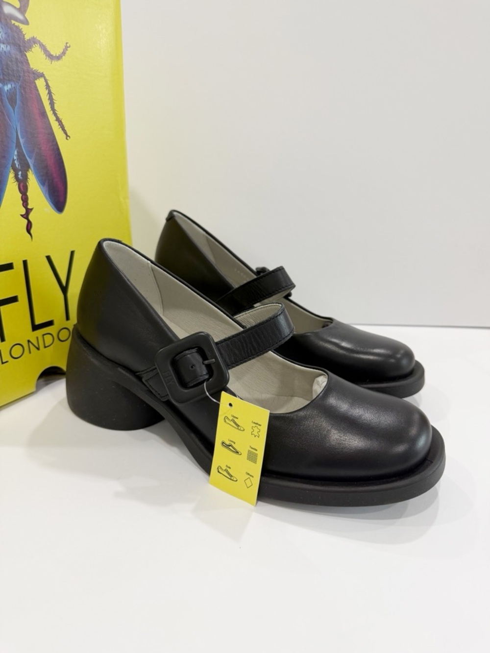 Fly London Leather Block Heel Mary Jane Women’s Shoes - Huvi